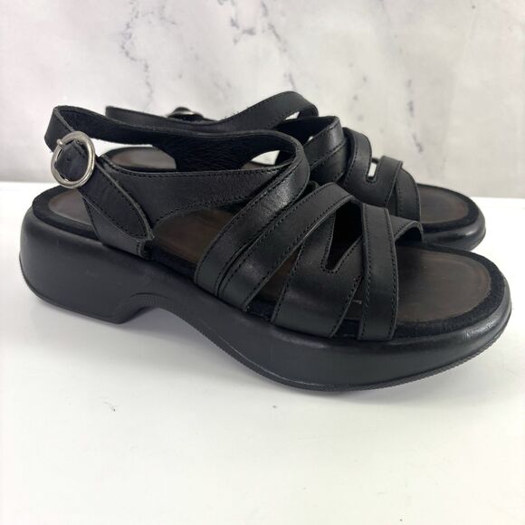 Dansko Lolita Sandal Leather Womens 36 6 Blk Slingback Strappy Rocker Block Heel - Picture 13 of 16